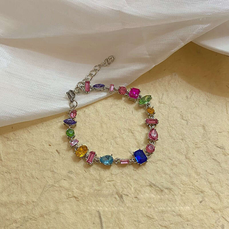 Sweetheart Candy Colorful Crystal Zircon Necklace Color-Block Inlaid Dia Rainbow Choker High-End Clavicle Chain