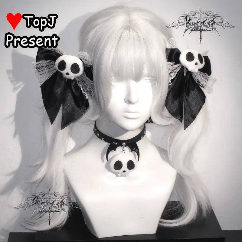 Subculture Women's Gothic Lolita Harajuku Y2K Girl fluffy Skull head Bow Christmas Gift Hairpin Clip Pins Hair accessorie choker 250730