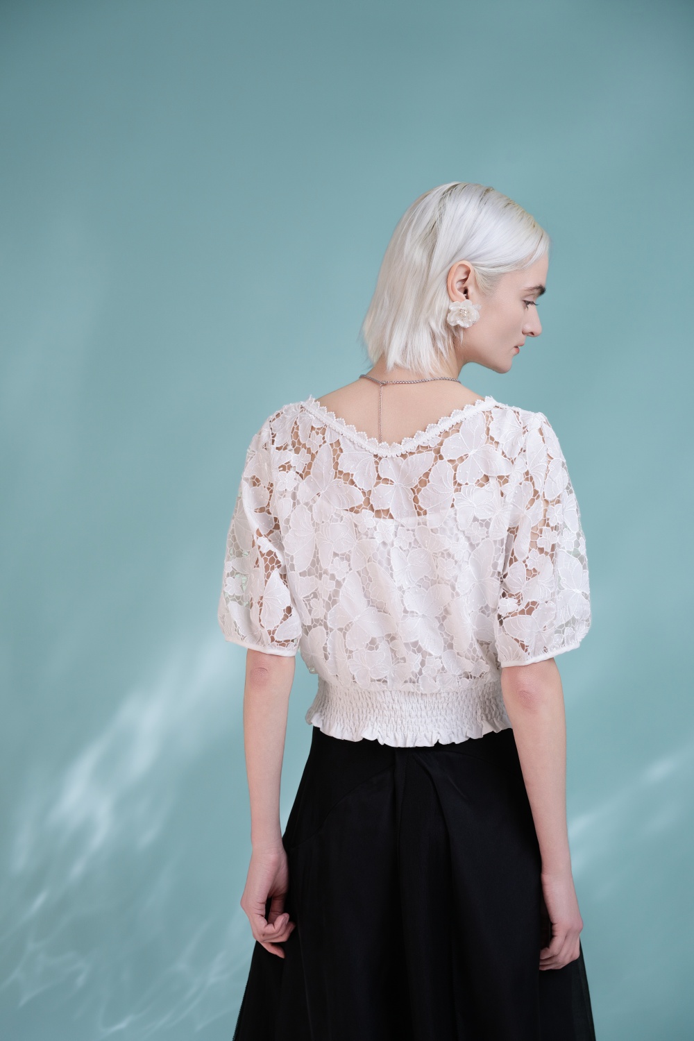 Women's Summer Tops 2025 Dressy Casual Short Sleeves V Neck Buttons Hollow Out Lace Embroidered Blouses Shirts 6112531