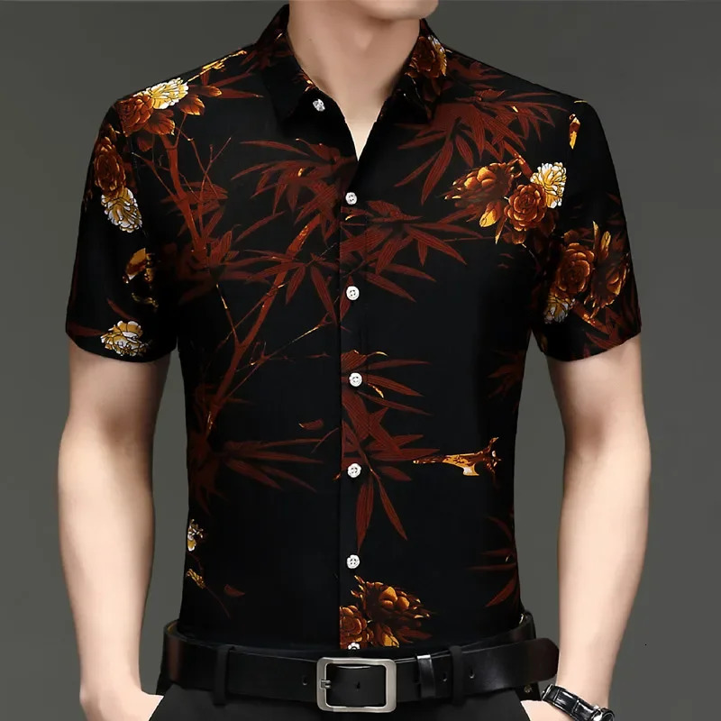 Summer Mens Flower Animal Pattern Short sleeved Shirt Top 250807