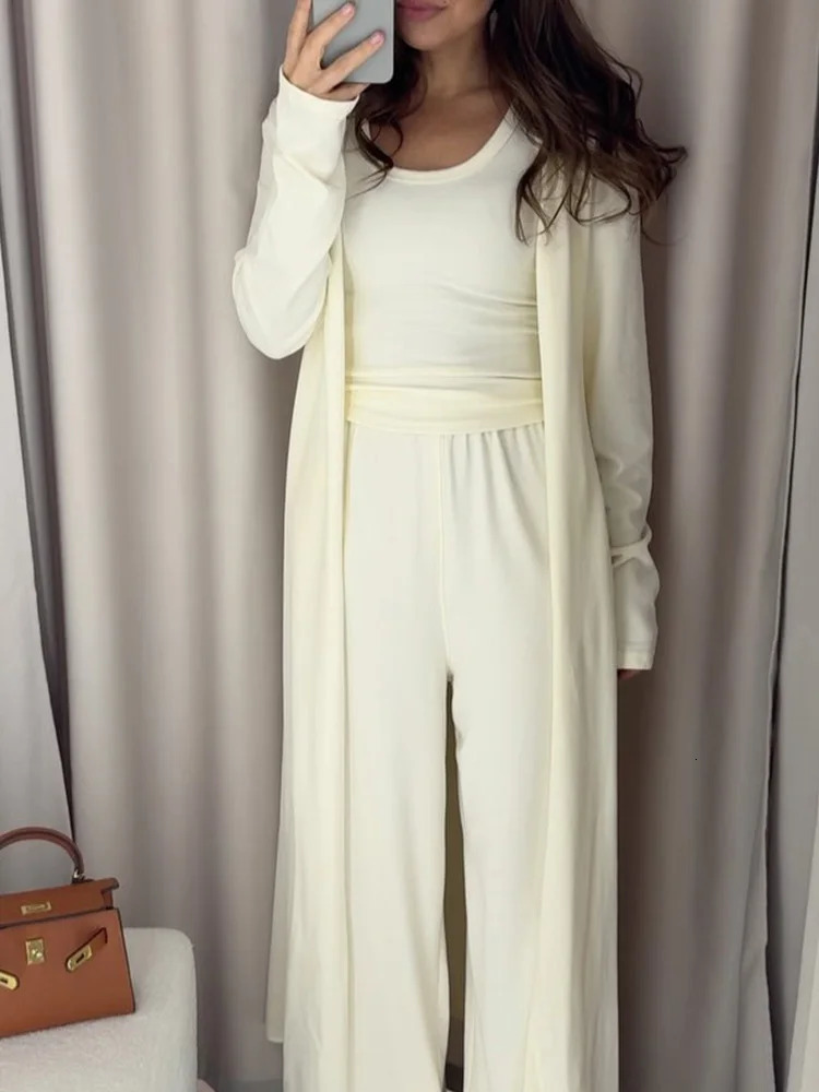 TSDFC Summer Women Club Clothing Vestidos Clothing Casual Three Piece Set Long Jacket Vest Wide Leg Trousers Pant Sets 250801