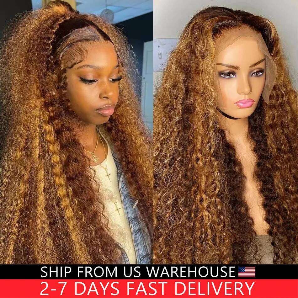 30 32 Inch Highlight Ombre Frontal Wig Human Hair 4/27 Colored 13X4 13X6 Deep Curly 4X4 5X5 Lace Closure Wigs