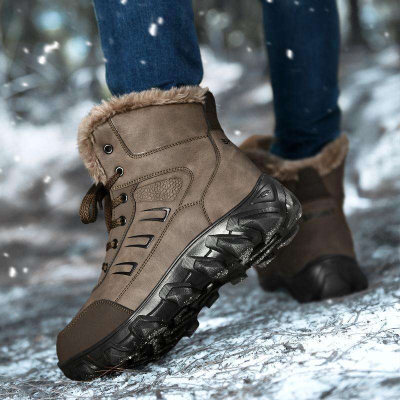 Men's Snow Boots Northeast Large Size Fleece Lined Thickened NEW Cotton Hiking for Middle-aged and Elderly Outdoor Anti-freeze Leather Shoes