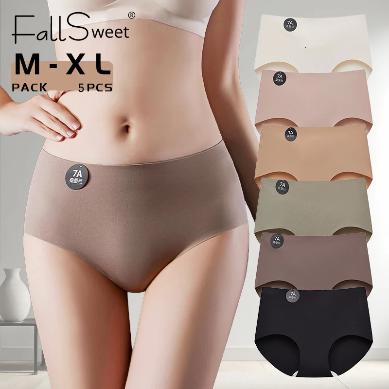 5PCS Seamless Mulberry Silk Panties Woman Underwear UltraThin High Elastic Invisible Briefs Soft Breathable Female Lingerie 250807