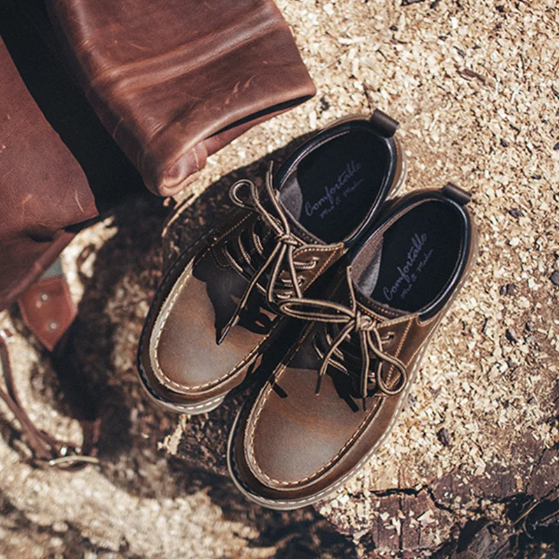 Maden Mens Vintage Genuine Split Leather Work Boots Brown Round Toe Derby Shoes Casual Laceup Dress for Office Business 250801