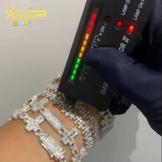 Cross Moissanite Cuban Bracelet Ready Stock Hip Hop Rock Moissanite 925 Silver Religious Jewelry Diamond Cuban Link Chain