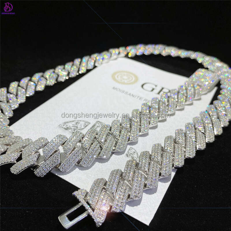 Factory Direct Sales Iced Out Sparkling Diamond 18Mm Sier Gold D VVS Moissanite Hip Hop Style Miami Cuban Link Chain