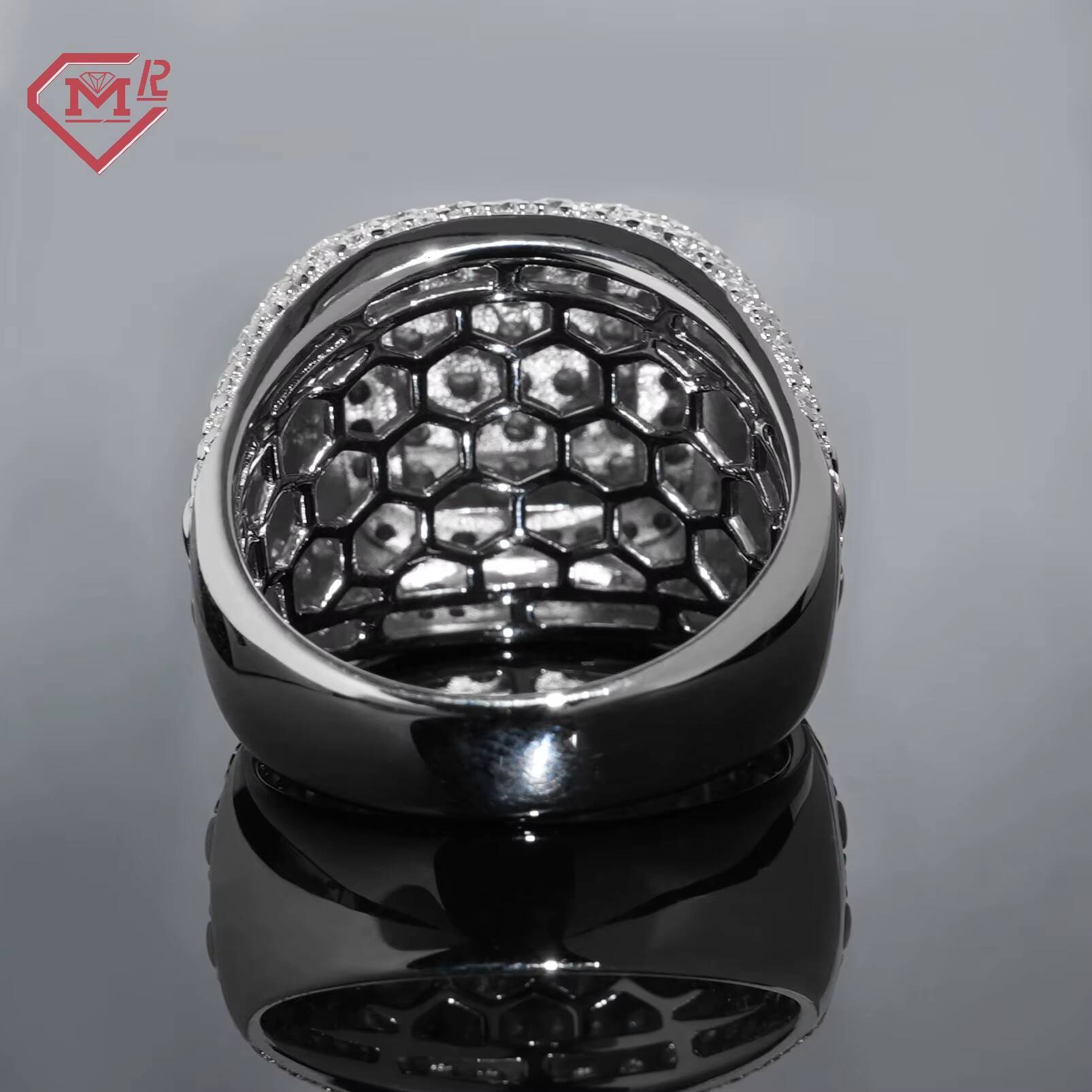 Vvs Men Moissaite Ring Hip Hop Fine Jewelry Custom Design S925 White Gold Plated Moissanite Ring