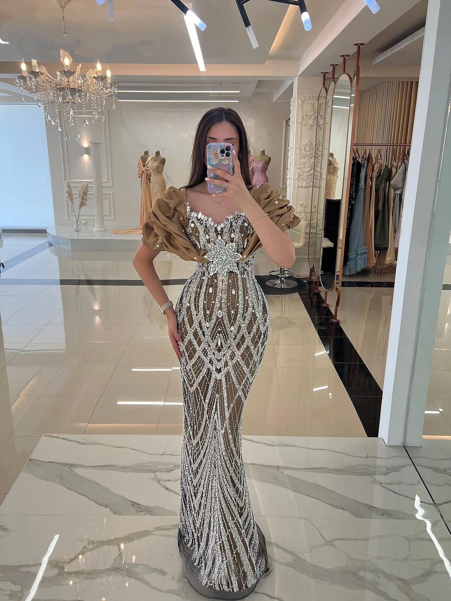 Luxury Evening Dresses Sequins Crystal Prom Dress Rhinestone Mermaid Ruffle Sleeves Slim Party Gowns Vestidos De Noche Plus Size