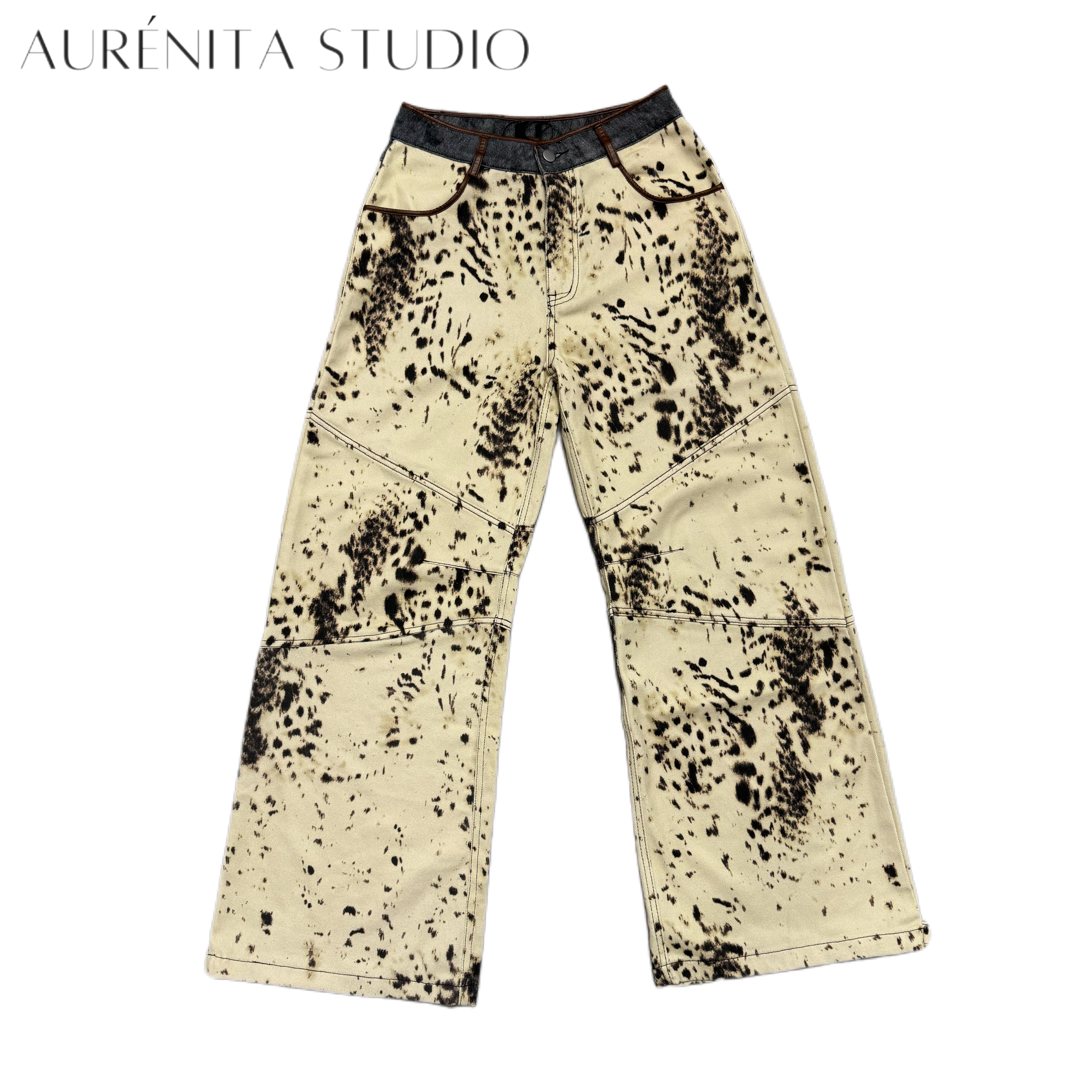 Y2K Jeans Denims Women Fall Winter New Collections Cowboy Style Wide Leg Trouser Leg Leopard Print White Jeans Designer Vintage