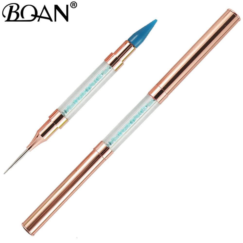 BQAN 1 PCS Rose Gold Dual-ended Nail Dotting Pen Crystal Beads Handle Rhinestone Studs Picker Wax Pencil Manicure Nail Art Tool 250805