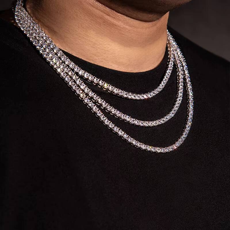 Round Brilliant Cut 0.8CT Rapper Custom Hand Made Jewelry Luxury Hiphop Fully Iced Out 6mm Moissanite Tennis Chain