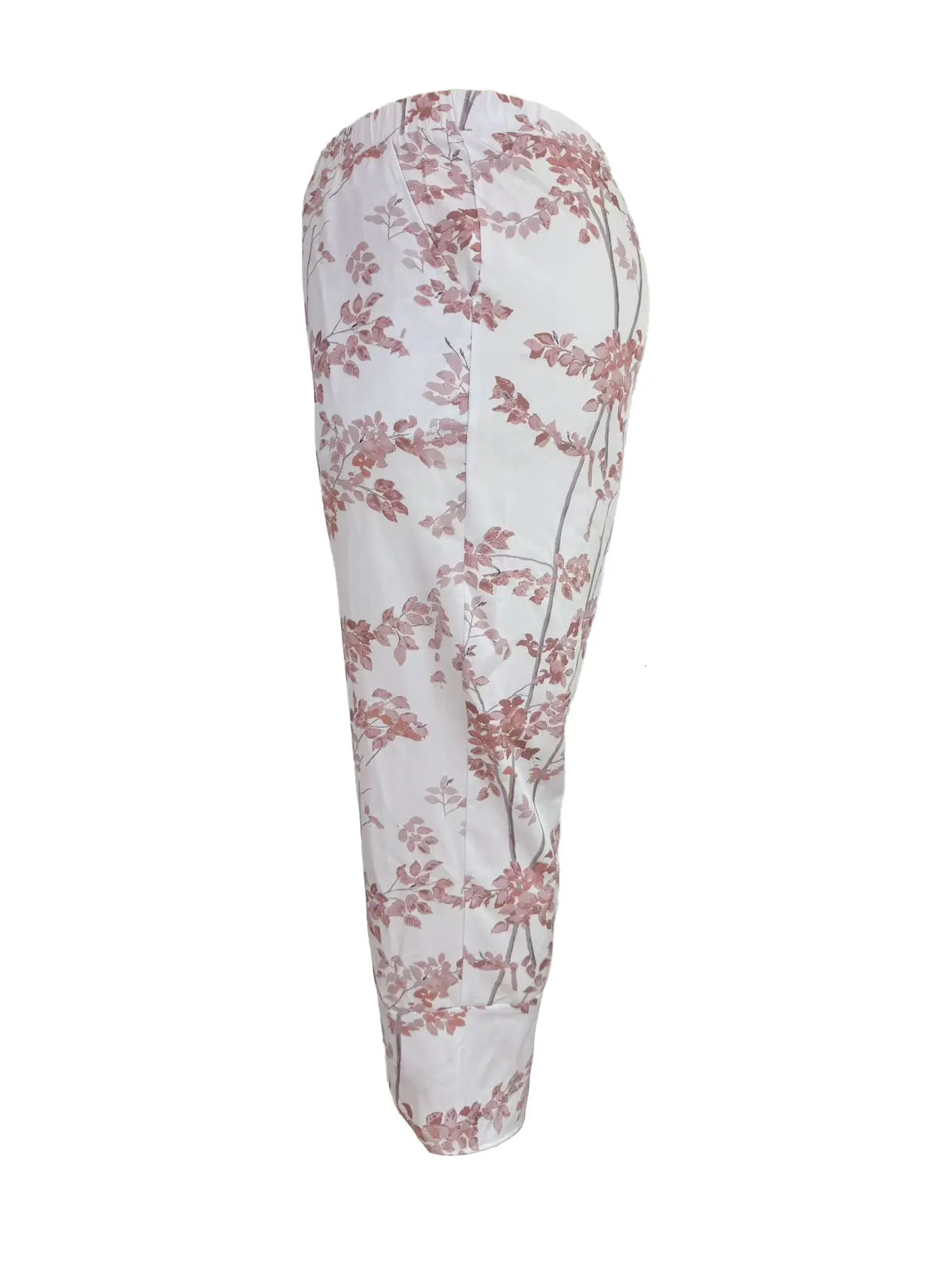 Womens Plus Size Casual Summer Pants Straight Leg Floral Print with Pockets Machine Washable Non Stretch Fabric for Wear 250805