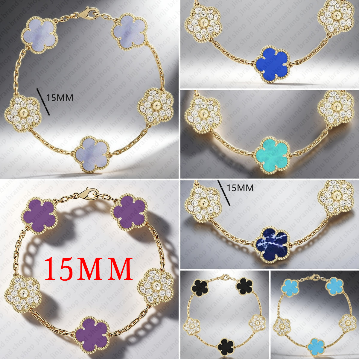 diamond bracelet exquisite designer jewelry women gold bangle bracelet charm Rose and green style 15mm five flower bracelet luxury woman bracelet clover bravelet