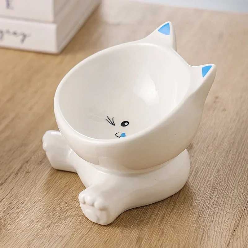 Cute Ceramic Dog Bowl Non Slip High Foot Elevated Pet Feeder Dish for Puppy Cat Food Water Cartoon Pattern Pet Supplies Y250806