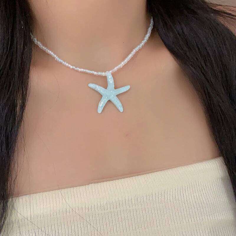 Y2k Large Resin Star Starfish Beads Pendant Necklace For Women Trendy Summer Beach Vacation Jewelry On Neck Accessories Female