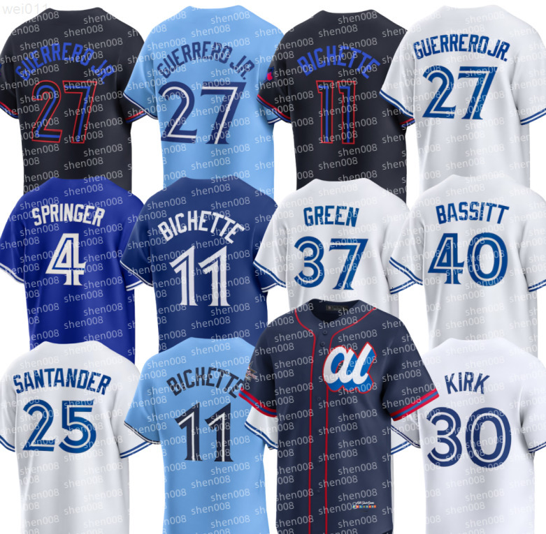 Men Blue Jays Baseball Jerseys Joe Carter Vladimir Guerrero Jr. Bo Bichette George Springer Kevin Gausman Alejandro Kirk Anthony Santander Ernie Clement Will Wagner