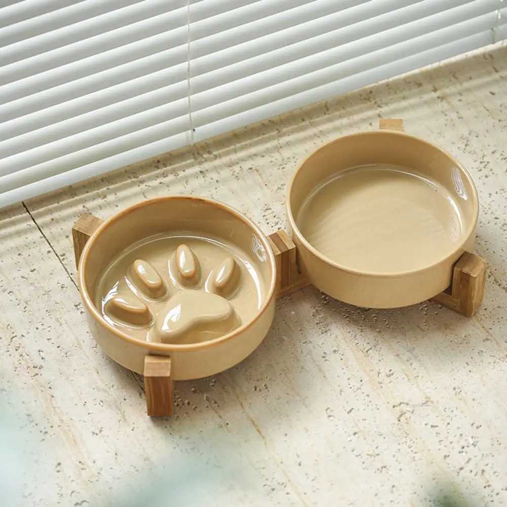 Cute Japanese Style Pet Ceramic Bowl Anti Rollover Anti Choke Cat Slow Food Bowl Cat Paw Round Pet Water Bowl For Dogs and Cats Y250806
