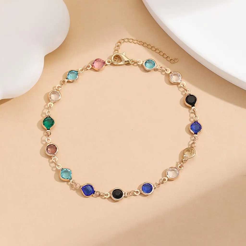 Kinitial Exquisite and fashionable laser plated anklet with black blue and multicolored white stones as an anniversary gifts Y250805