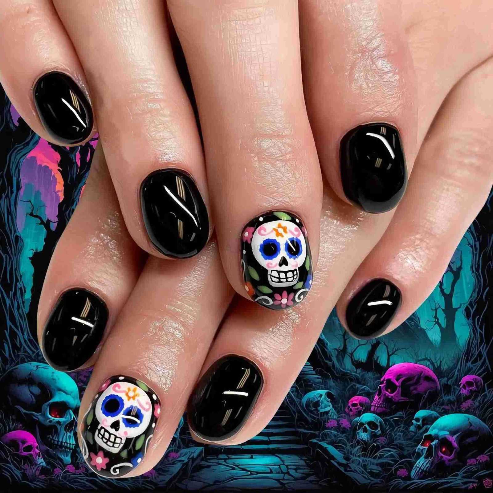 24PCS Halloween False Nails with Glue Pumpkin Ghost Pattern Dark Short Square Press-on Nails Full Cover Wearable Fake Nail Tools Z250807