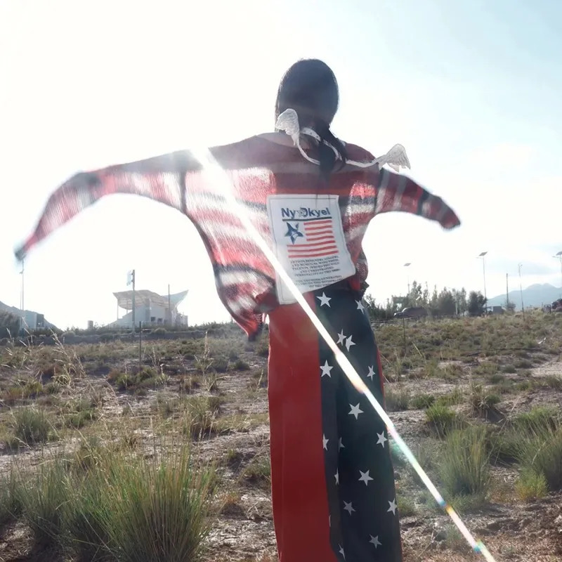 Karrram Y2k Aesthetics Off Shoulder Pullover Grunge Gothic Red Striped Sweater Japanese Harajuku Loose Knit Tops American Retro 250806