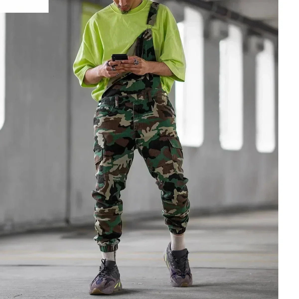 Mens Camouflage Strap Long Pants Overalls Cross Button Man Casual Jeans Jumpsuit Denim Cargo Male 250804
