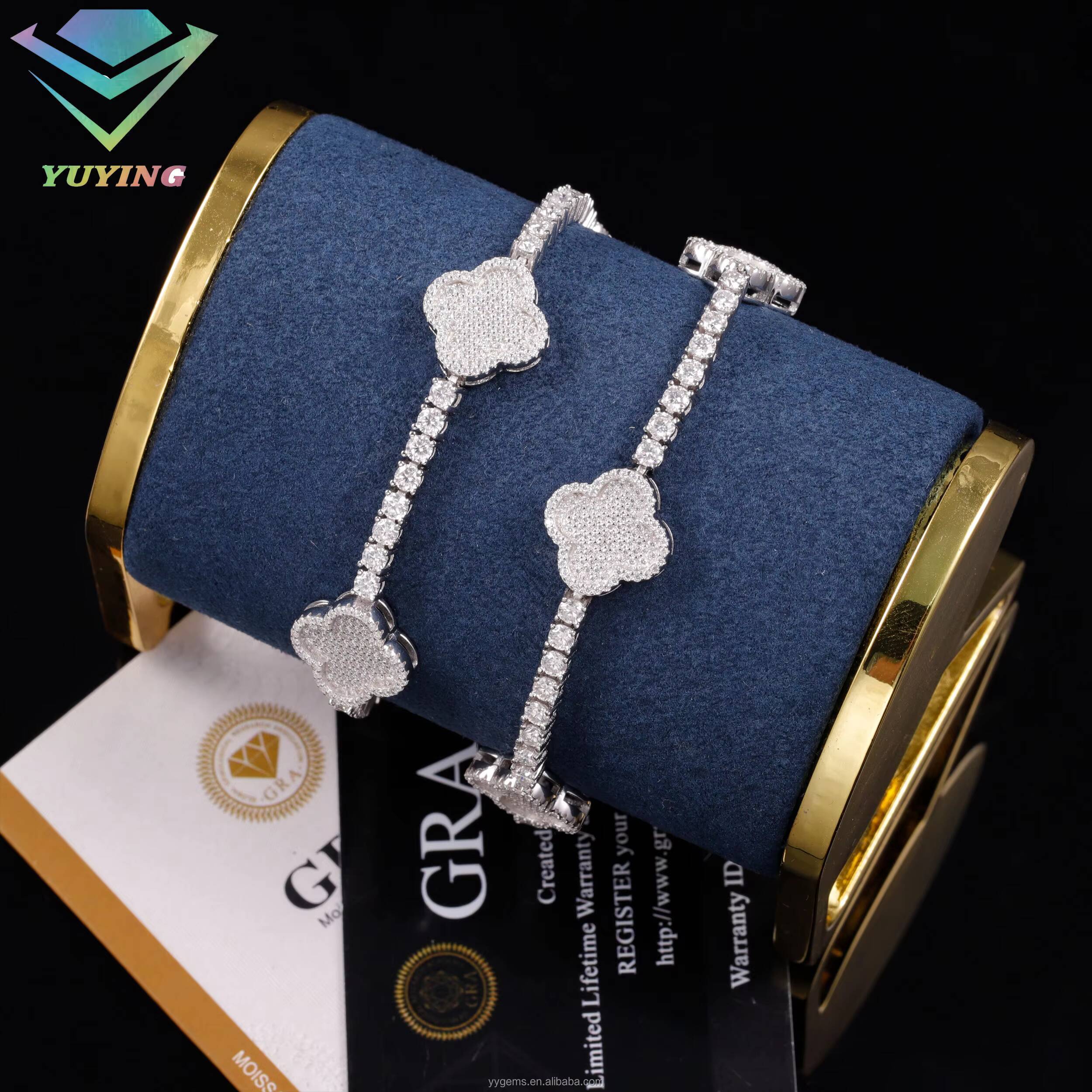 Hip Hop Style 18K Gold Plated 925 Silver Men Jewelry GRA Certificate VVS1 Moissanite Diamond Bracelet Tennis Chain