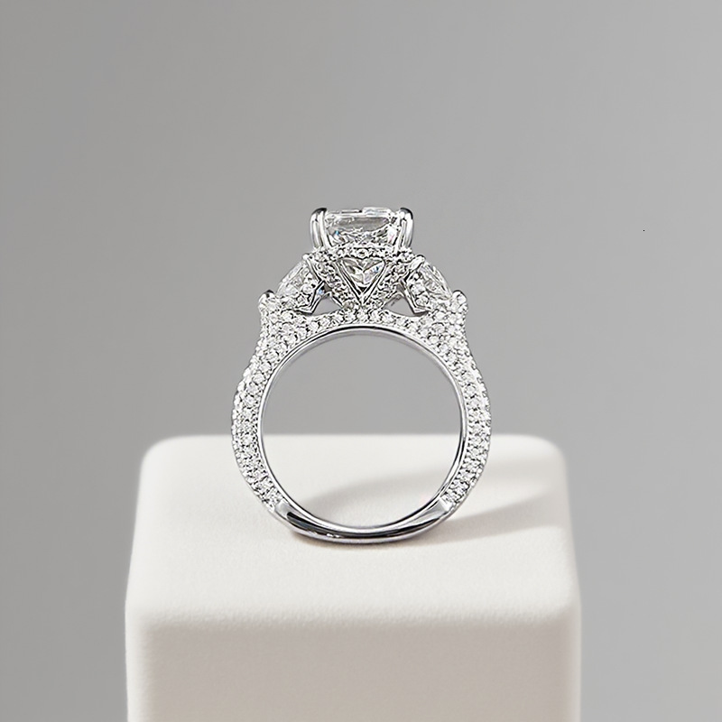 Hui Zhi Wing Jewelry New S Silver Inlaid 5 High Carbon Ice Flower Cut Full mond Ring