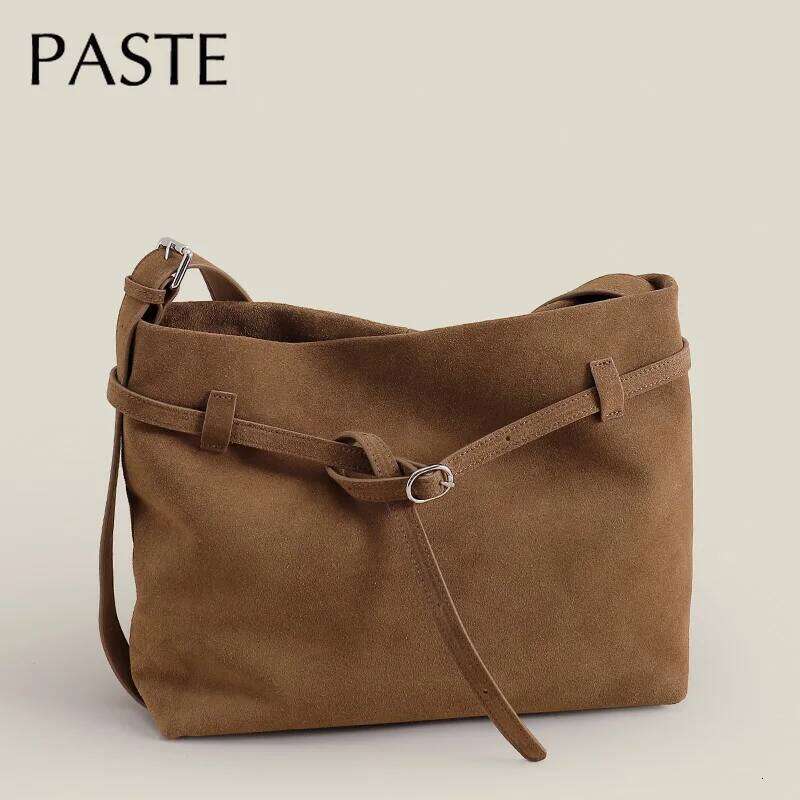 New Original Design Green Coffee Color Large Bucket Tote Winter Matte Suede Cow Leather Women Shoulder Bag Commuting Handbag 20250805