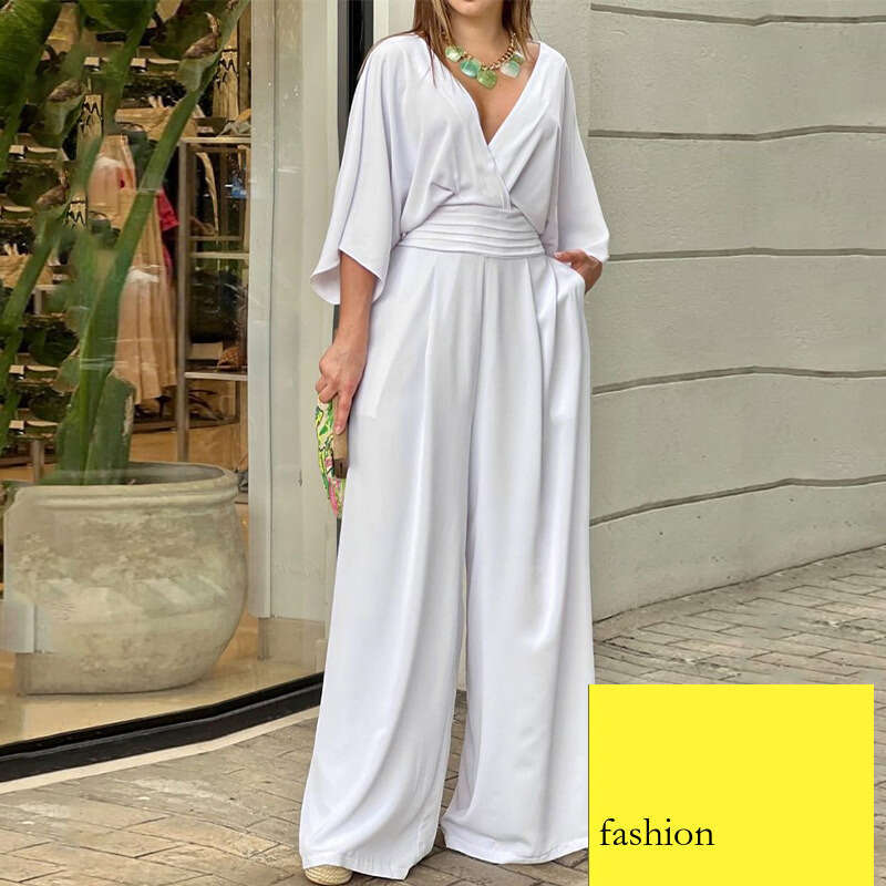 Spring New Women's Fashion Batwing Long Sleeve Solid Color Jumpsuit B5 h7