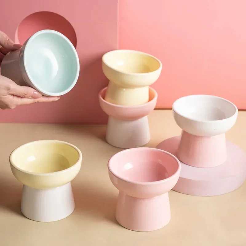 Easy To Clean Ceramic Pet Bowl High Foot Dog Cat Food Water Feeder Prevent Tipping Over Dog Food Bowl Pet Accessories Y250806