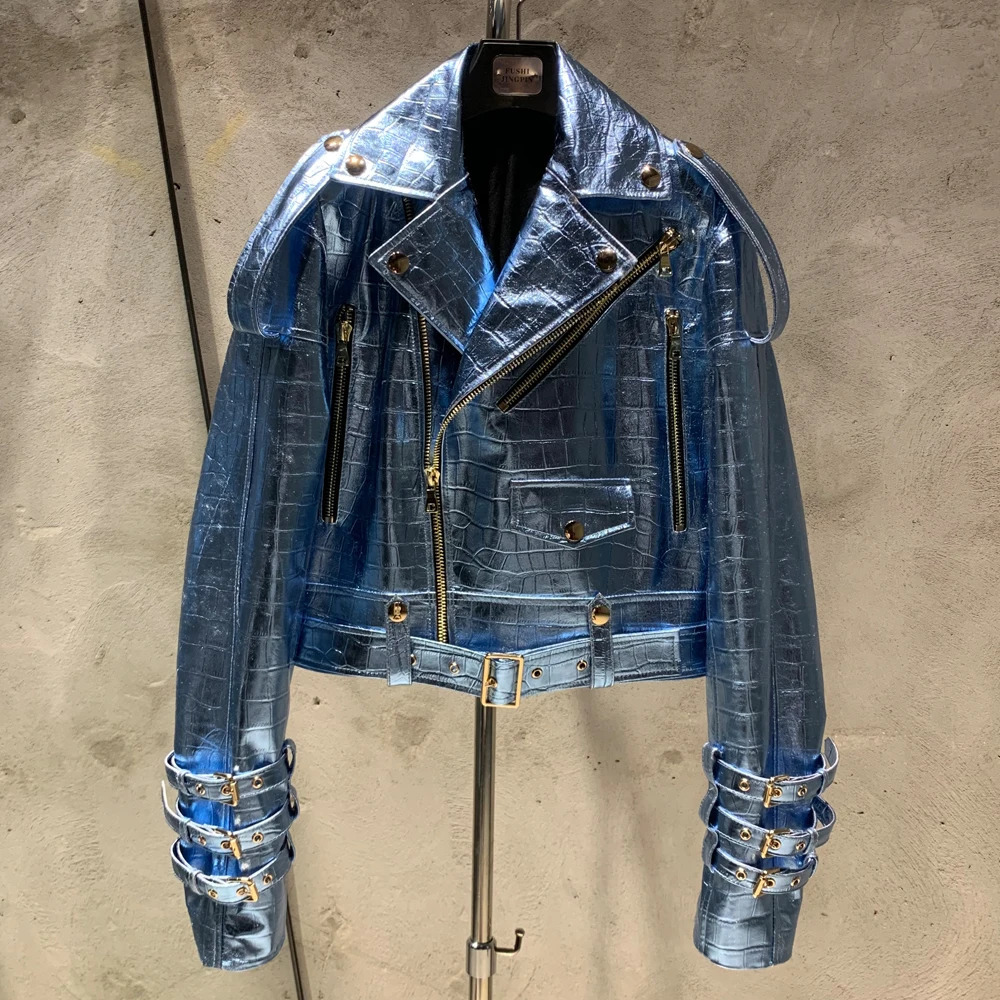 Shinny Leather Jackets Women Sheepskin Coats Women Natural Lambskin Clothes 23010 250804