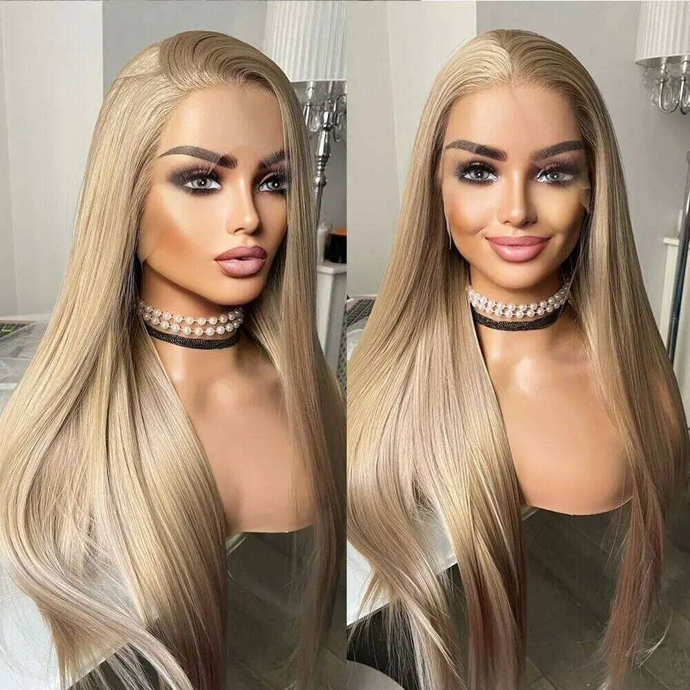 Synthetic Front Long Straight Lace Wigs For Women Hair Heat Resistant Party Cosplay Wig Black Blonde