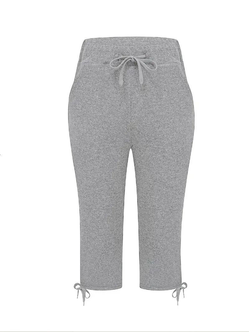 Plus size springsummerautumn stretch seven point jogging pants for women with drawstring at the waist fashionable pure blac 250805