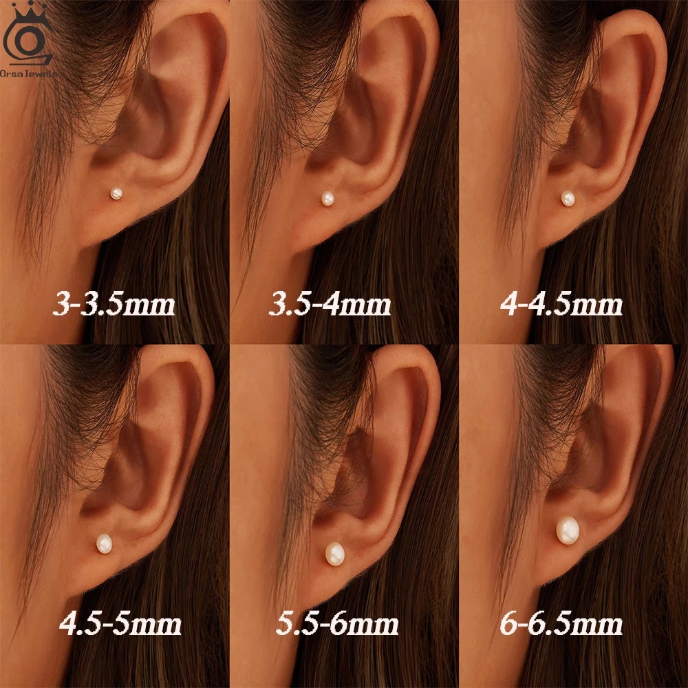 ORSA JEWELS Minimalism 1 pair Freshwater Pearl Ear Stud Real Pearls Stud Earrings 925 Silver Round Natural Pearl Ear Stud GPE104 250805