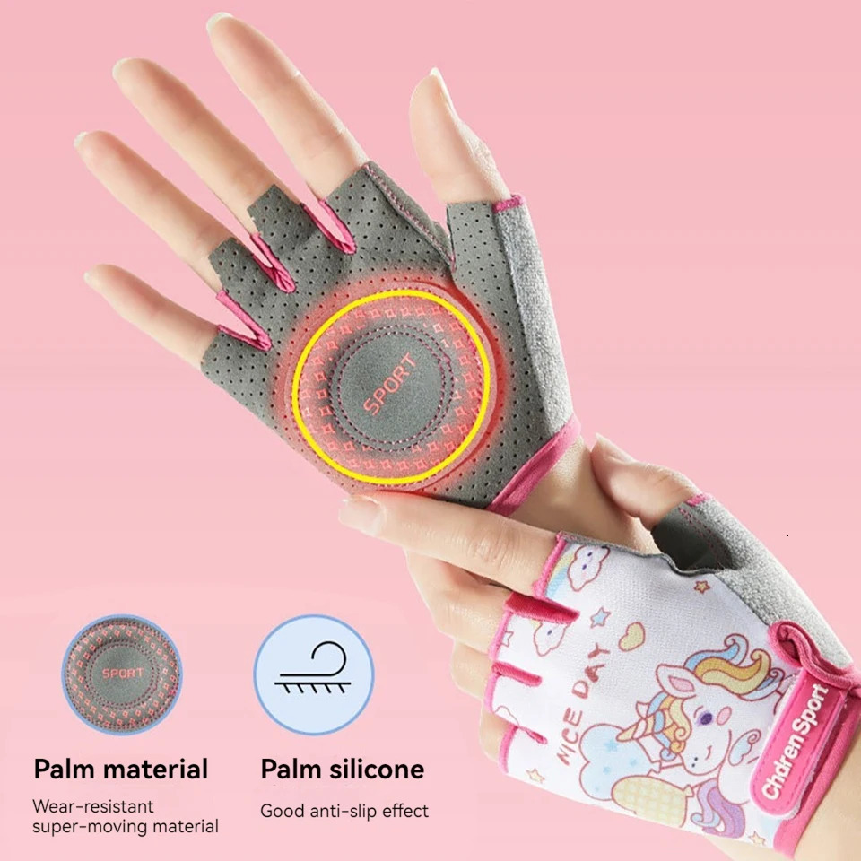GTUBIKE Childrens Gloves Protective Hand Sports Cycling Half Finger Breathable Cute Doodle Dinosaur Unicorn For 312 Years Old 250729