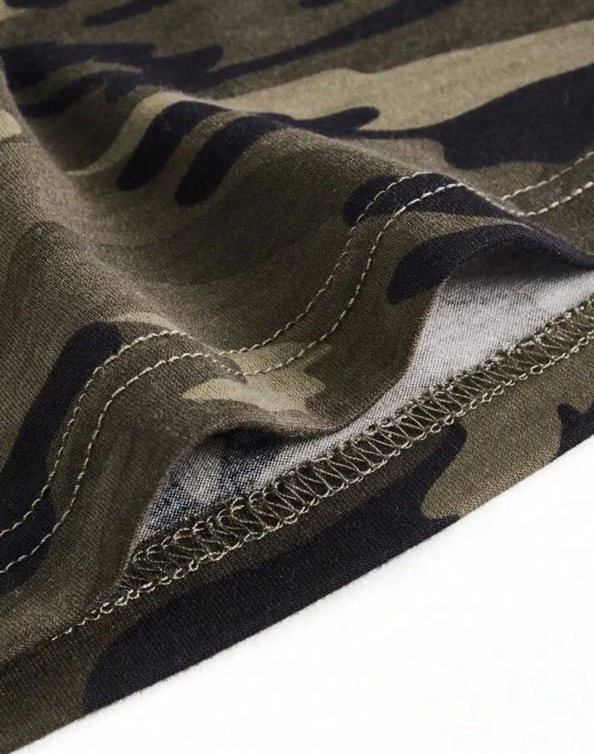 Camouflage printed Vneck short top womens apparel 250807