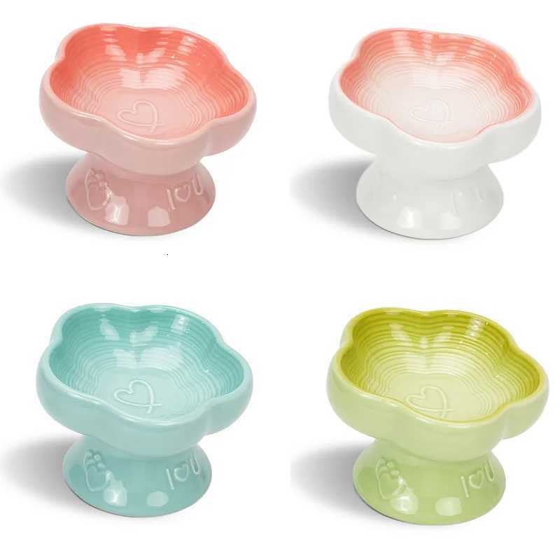 Ceramic High Footed Heart-shaped Slanted Mouth Pet Water Bowl Neck Protection Splash Proof for Cats and Dogs Feeding Bowl Y250806