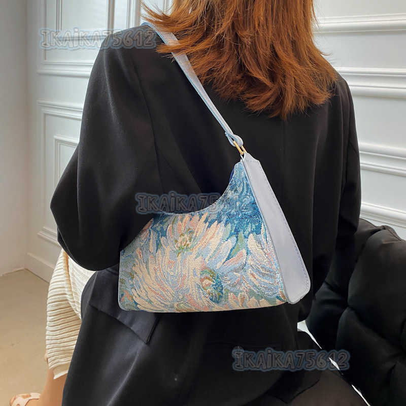 Popular Leisure Design Bag 2021 New Fashion Girl Autumn Simple Underarm Bag Oil Painting Shoulder Small Square Bag H250806