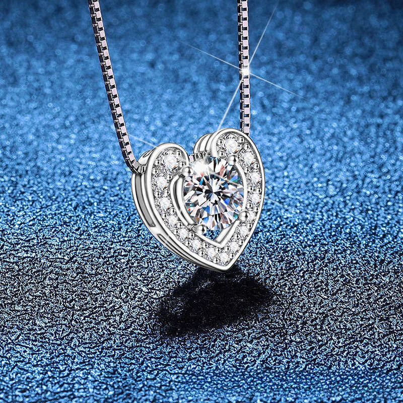 Shijia Heart Pure Sier 1 ct Moissanite Necklace Versatile Valentine's Day Gift