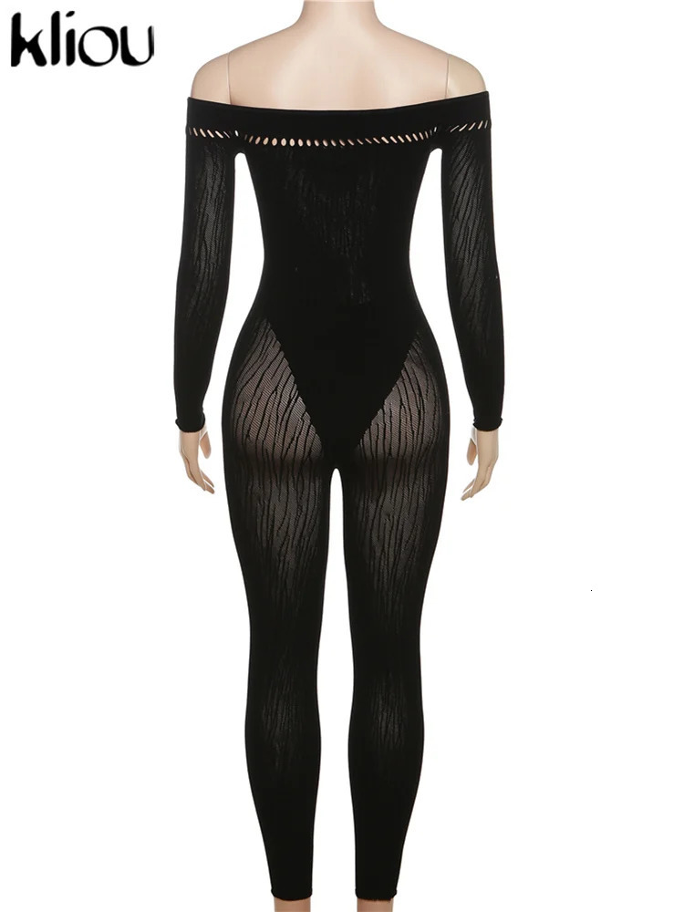 kliou Autumn Women AnkleLength Streetwear Milk Silk Jumpsuit W23Q35472 Girl Hollow Out Slash Neck One Piece Club Attire Overall 250807