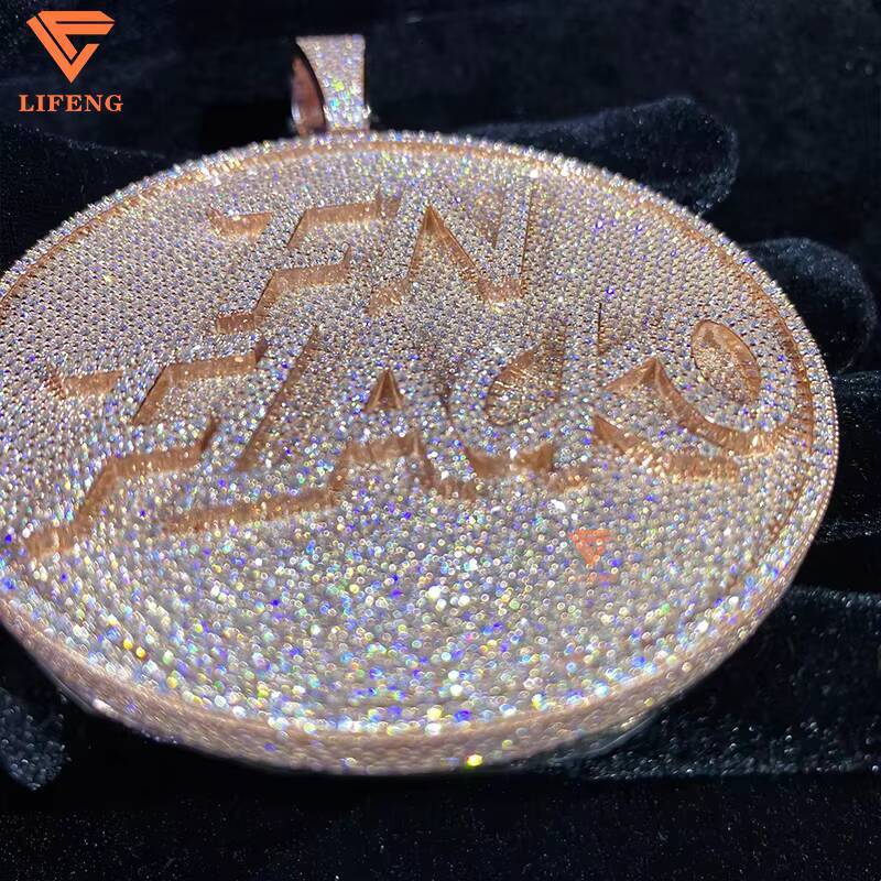 Custom 925 Silver Round Disc Moissanite Pendant Full VVS Iced Diamond Gold Plated Hip Hop Style Circle Pendant for Men
