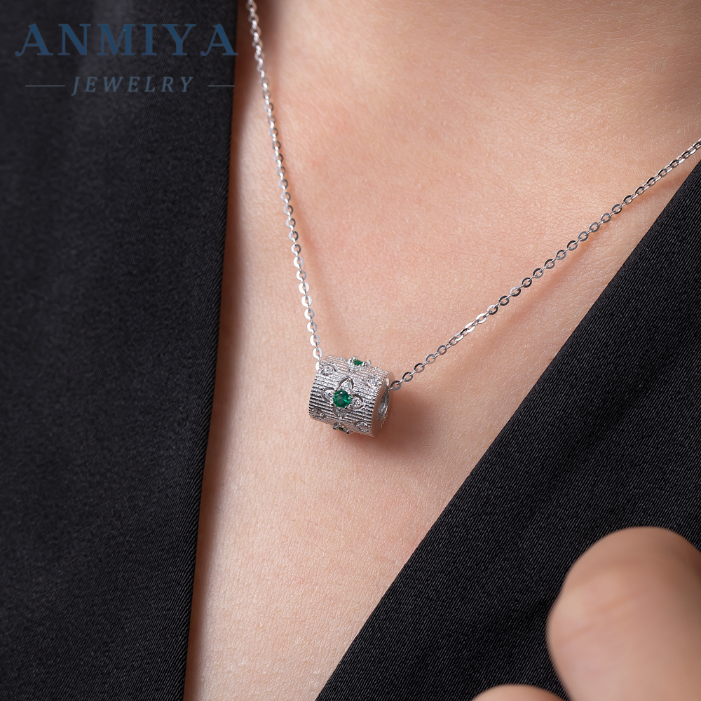 Custom High Quality Glaring S925 Silver Green Zircon Beat Gift 925 Sterling Silver Necklace