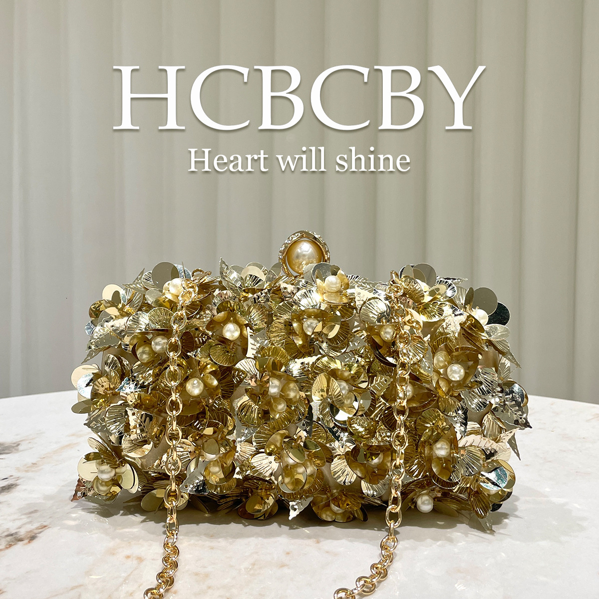 Free Shipping Designer Luxury Gold Glitter Flower Sequin Decorated Women's Clutch Bag Fashion Elegant Evening Bag Dress Bag Trendy Shoulder Bag