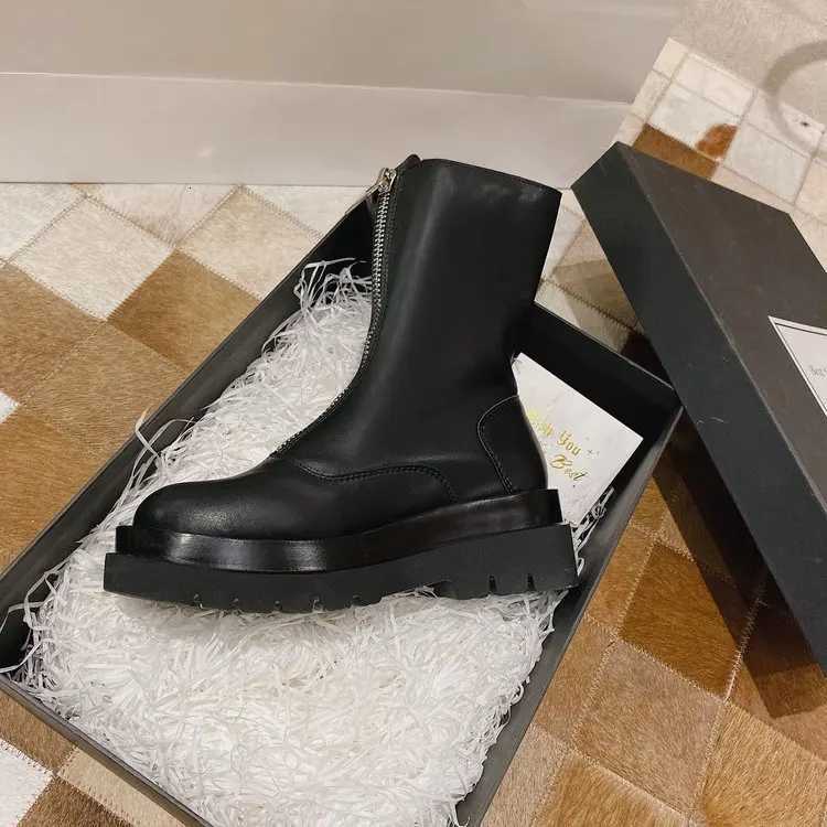 New Frt Zipper Chunky Platform Womens Boots Solid Black Beige Boots Women Round Toe High Heel Ankle Boots for Womenhu87 XJ250807