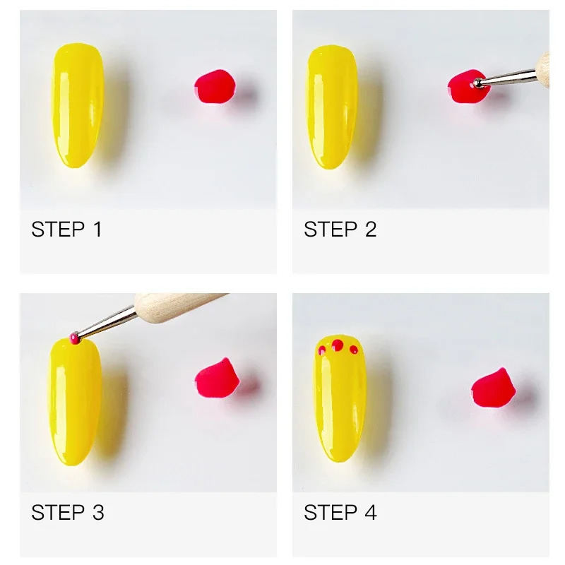 RHJB Nail Point Drill Pen Wooden Pen Bar Stirring Nail Polish Draw Five Petals Flower Polka Dot Double Head Stainless Bar Pen 250805