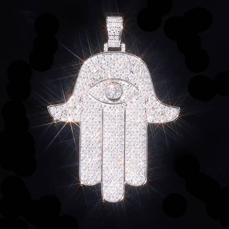 Customized Handmade Hamsa Pendant S925 Silver with Vvs Moissanite Hip Hop Pendants for Mens Jewelry Necklace