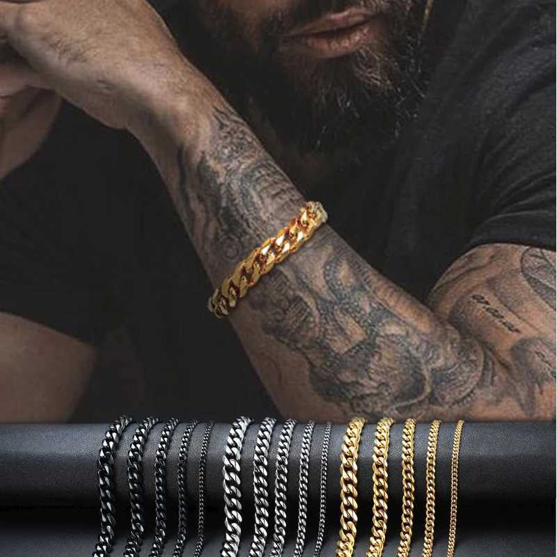3 to 11mm Stainless Steel Gold Silver Black Color Chain Link Bracelet for Men Women Casual Jewelry Gift W250807
