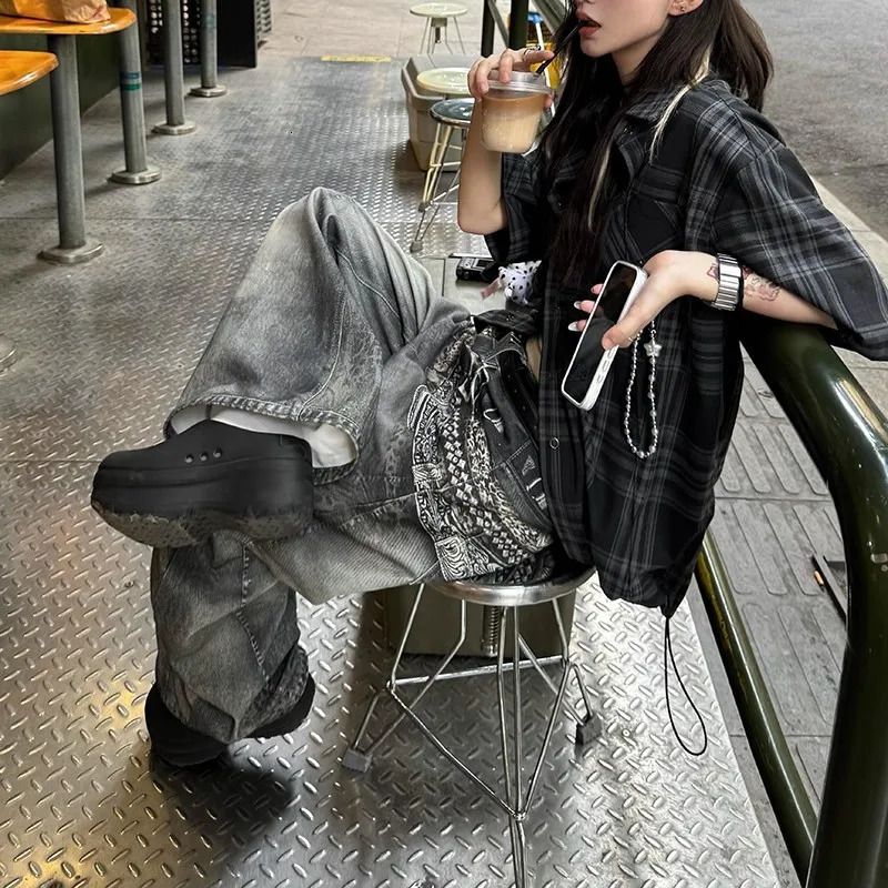 Womens Fashion Straight Printed Casual Denim Pants Arrival Female Wideleg Jeans Trendy Trousers 250807