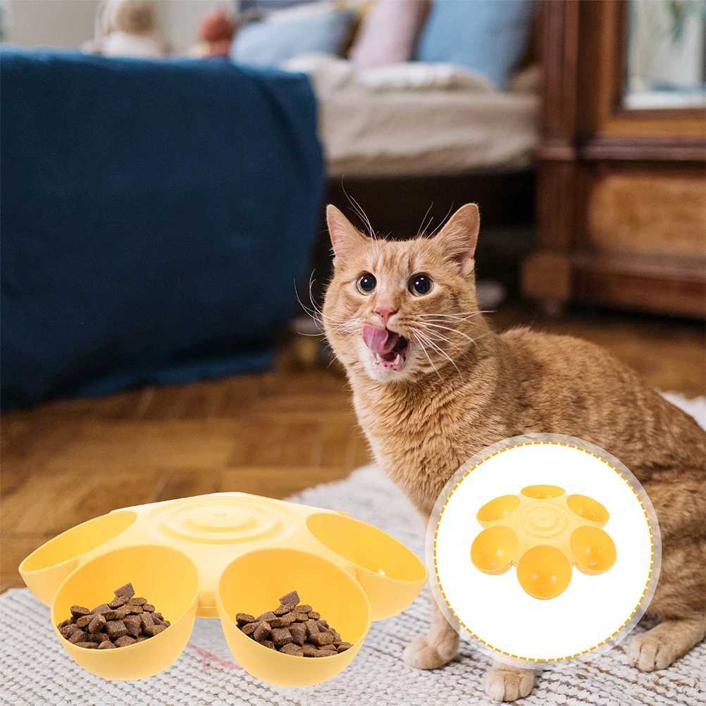 2Pcs Petal Shaped Cat Bowl Kitten Puppy Food Feeder Dog Container Plastic Yellow NonSkid Portable DogBowls PetSupplies Y250806